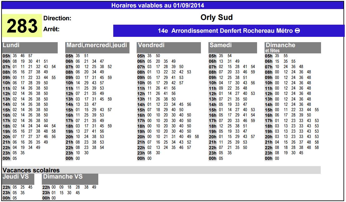 Horaires Orlybus vers Orly